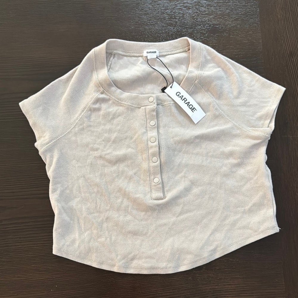 Garage Cream Crop Button Down Polo Top
